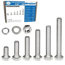 1/4-20 Hex Bolt Set, 180 Pcs Stainless Steel with Nuts and Washers - $19.24