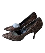 Vtg Hutzler&#39;s Baltimore Mademoiselle Brown Glitter Heel Pointed Toe Shoe... - £35.69 GBP