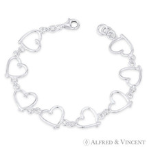 13x13mm Abstract Heart Charm Link Solid .925 Sterling Silver Italy Chain Anklet - £40.91 GBP