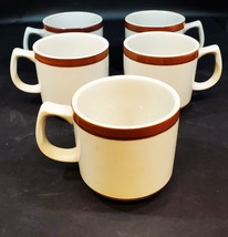 Set 5 Sierra Stoneware Coffee Cups Tea Simplicity Brown Band Made in Japan - $26.72