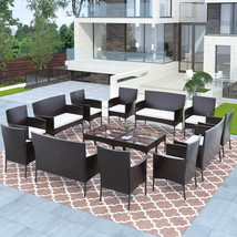 [US Direct] 16 Piece Outdoor Garden Rattan Patio Furniture Set Cushioned Seat Wi - £1,036.79 GBP