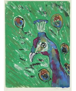 Peacock Bird Art Monotype Solomon - $55.00