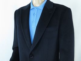 Men 100% Soft Wool 3/4 Length Winter Top Coat Cashmere Feel  #Til-71 Navy Blue image 2
