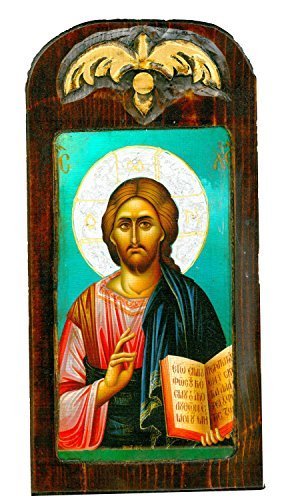 Handmade Greek Christian Orthodox Wood Icon of Jesus Christ On Canvas / M50