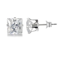 Queen Jewelers Sterling Silver Cubic Zirconia 10mm Princess-cut Stud Earrings - £10.21 GBP