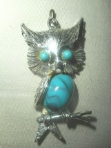 OWL PENDANT On Tree Branch Vintage Faux Turquoise Belly &amp; Eyes 2&quot; Tall - £19.09 GBP