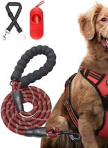 Dog No Pull Harness and Leash Set Black w Red Size L-see pics for measurements - £18.39 GBP
