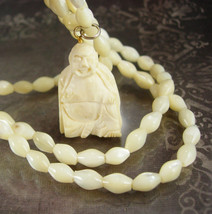 Vintage Buddha Necklace Mother of pearl mop beads Large Chinese Oriental carved  - £153.33 GBP