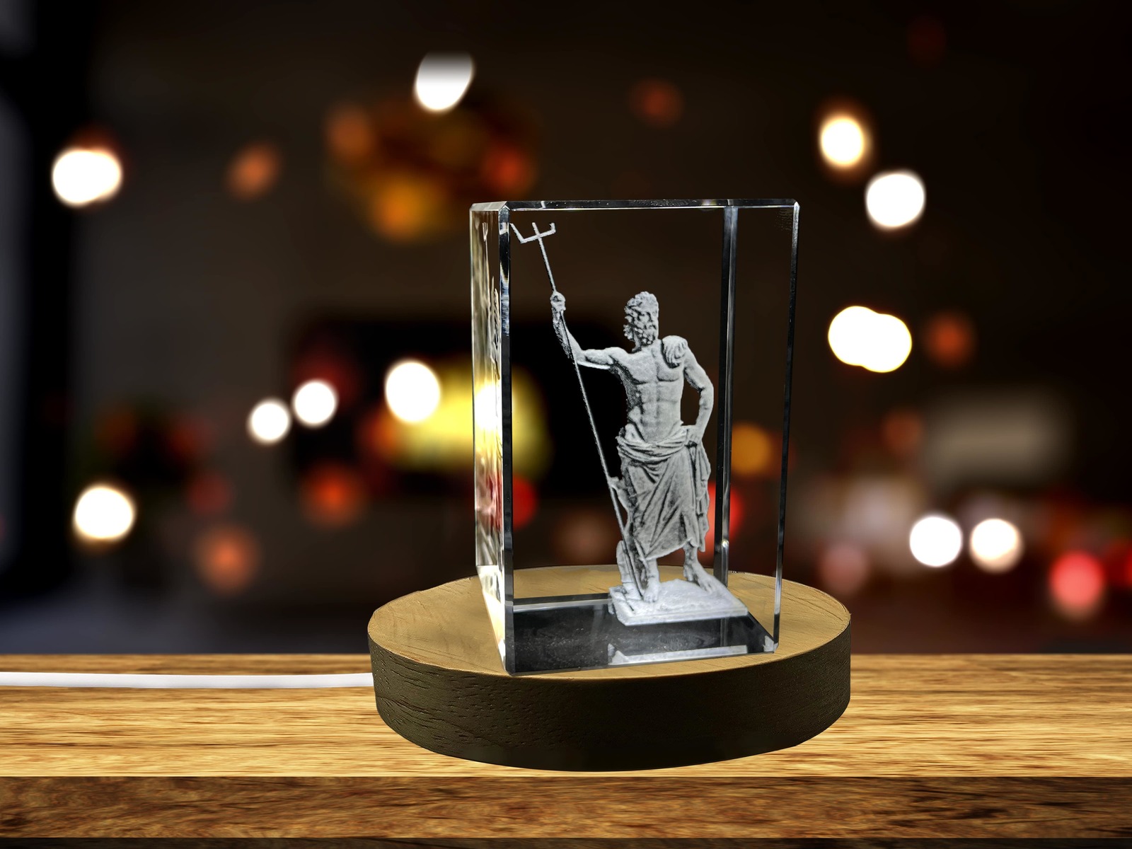 LED Base included | Poseidon-3D-Engraved-Crystal-Keepsake/Gift/Decor/Collectible