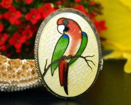 Vintage Guilloche Cloisonne Parrot Bird Macaw Oval Brooch Pin Enamel - £27.93 GBP