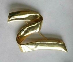 Fabulous Art Moderne Gold-tone Zig-Zag Big Brooch 1980s vintage 4 3/8&quot; - £9.71 GBP