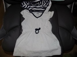 JANIE &amp; JACK White &amp; Blue Hood Swim Terry Cover Up Size 12/18 Months EUC - £13.96 GBP