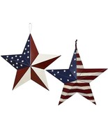 Set of 2 Patriotic Metal Barn Star Outdoor Indoor Hanging Wall Decor Jul... - £20.36 GBP