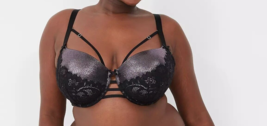 Lane Bryant CACIQUE Black Metallic PUSH UP Balconette Bra 42DDD 44DD 40F... - $63.86