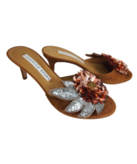 Fancy Veronica Beard Italy Cognac Suede Open Toe Size 6 Mule Sequin Flow... - £161.00 GBP