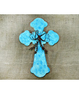 Inspirational Tourqoise Cross with a Rusty Tin Bow - $12.32 CAD