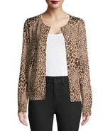 Time And Tru Women&#39;s Crew Neck Cardigan Sweater MEDIUM (8-10) Leopard Pr... - $26.11 CAD