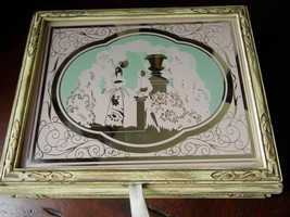 ANTIQUE  Carved Wooden Trinket JEWELRY Box with glass mirror painting - £194.64 GBP
