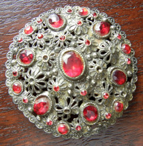 1930&#39;s Deco New England Glass Co. Red Glass Rhinestone Brooch/Pin - £35.62 GBP