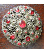 1930&#39;s Deco New England Glass Co. Red Glass Rhinestone Brooch/Pin - $44.55