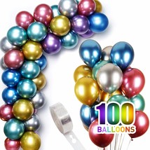 100 Pcs 12 Inch Metallic Balloons Bulk With Balloon Arch Garland Kit Strip, Late - £14.89 GBP