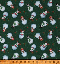 Cotton Snowman Snowmen Holly Polka Dots Green Fabric Print by Yard D406.54 - $14.95