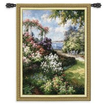 40x53 Morning Retreat Floral Garden Ocean Sea Tapestry Wall Hanging - £132.34 GBP