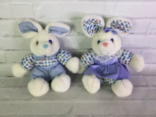 Primary image for Vintage Cuddle Wit Bunny Rabbit Boy Girl Plush Stuffed Animal White Blue Gingham