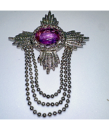 Vintage Maltese Cross Silver Tone Purple Glass Brooch with Dangles Preowned - £11.74 GBP