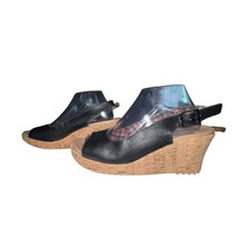 Crocs Sandals Womens Black Leather A Leigh Slingback Cork Wedge Heel 118... - $33.25