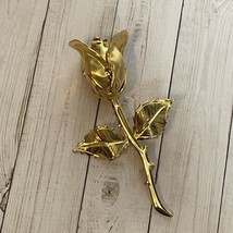 Beautiful Gold Tone 3” Rose With Thorns Brooch Pin - £9.05 GBP