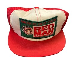 Red Man Chewing Tobacco Patch Mesh SnapBack Trucker Hat Cap USA Vintage 80s - £20.05 GBP