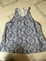 Joie 100% Silk Blue White Printed Racer Back Tank Top Large Fleur De Lis Lined - £21.67 GBP