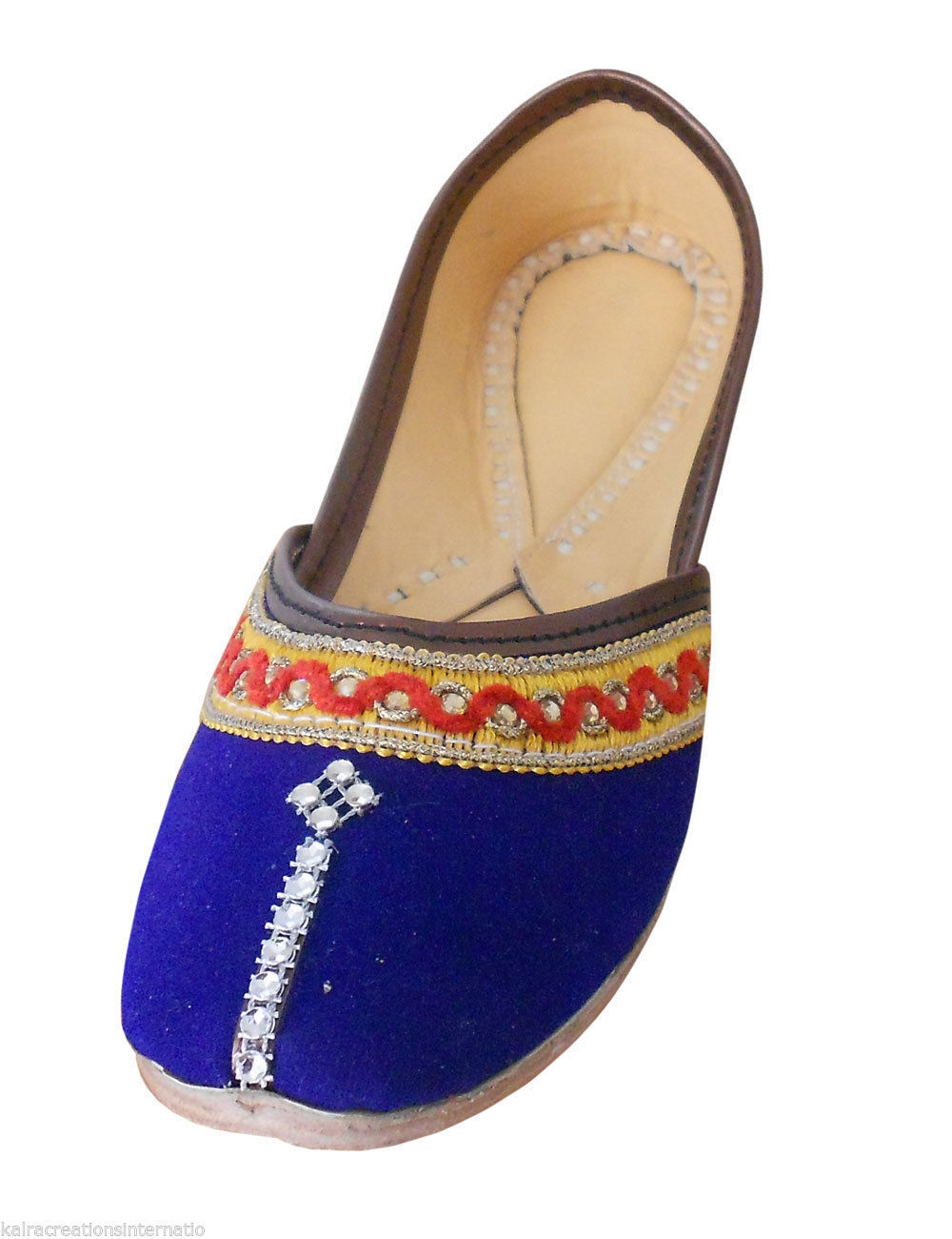 Women Shoes Indian Traditional Handmade Leather Flip-Flops Blue Mojari US 6  - $42.99