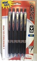 NEW Pentel OH! Gel 5-Pack Medium Line BLACK Ink Retractable Pens K497BP5A - $11.83