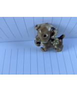 Vintage Gold Tone Metal Tan Enamel Clear Rhinestones Prancing Puppy Brooch - €17,05 EUR