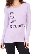 allbrand365 designer Womens Graphic Burnout Fleece Top Size Small Color Purple - £35.72 GBP