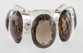 Sterling Silver Gorgeous Cushion Cut Smoky Topaz Chunky Bracelet - $2,310.81