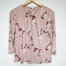 Liz Claiborne Womens Pale Pink Floral Blouse 3/4 Sleeve Petite Medium - $14.85