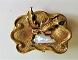 Art Nouveau Brooch or Pendant Goldtone Gilding Freshwater Pearl C Clasp ... - £34.17 GBP