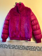 Pre-owned MISS GRANT Girl&#39;s Fuchsia Rabbit Fur Jacket w Nylon Sleeves SZ... - £62.51 GBP