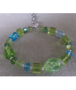 Womens Artisan Beaded Memory Wire Bracelet  6 1/2&quot; - 7 1/2&quot; Turquoise/Gr... - $9.00
