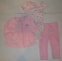 Carter&#39;s Girls Infants 3 Piece Outfit Set Size 6M  9M  NWT Bodysuit Pant Jacket  - £11.84 GBP