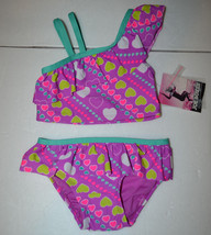 Joe Boxer Girls Toddler Two Piece Swimsuit Sizes 12M NWT Purple Hearts - £10.37 GBP