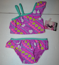 Joe Boxer Girls Toddler Two Piece Swimsuit Sizes 12M NWT Purple Hearts - £10.34 GBP