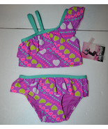 Joe Boxer Girls Toddler Two Piece Swimsuit Sizes 12M NWT Purple Hearts - £10.22 GBP