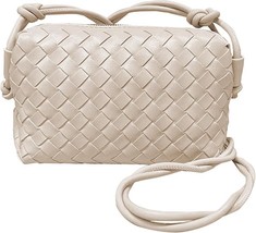 Small Woven Crossbody Bag, Faux Leather Mini Shoulder Purse with Chain, ... - $41.58