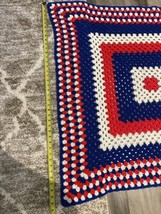 Vintage Red White Blue Crochet Granny Square USA Patriotic Afghan Throw 39”x 39” - £19.74 GBP