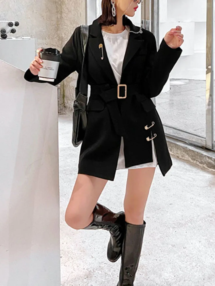 N temperament high quality design pin blazer women s new loose notched long sleeve suit thumb200