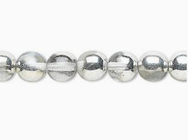 8mm Czech Druk Glass Beads, Crystal Half Coat Silver 1 Strand 16in, 50 - £3.59 GBP